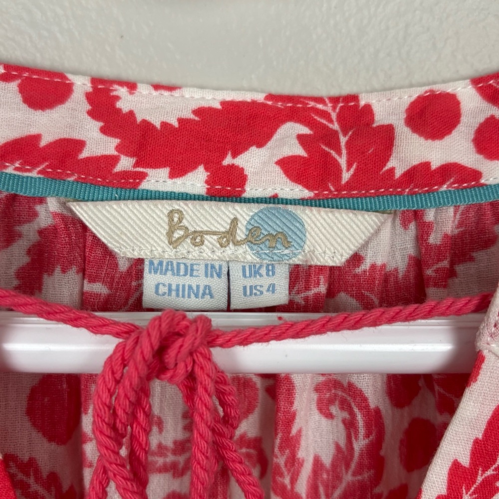 Boden Top Womens Size 4 Red/Orange White‎ Paisley Tassel Cotton Blouse - Picture 7 of 9